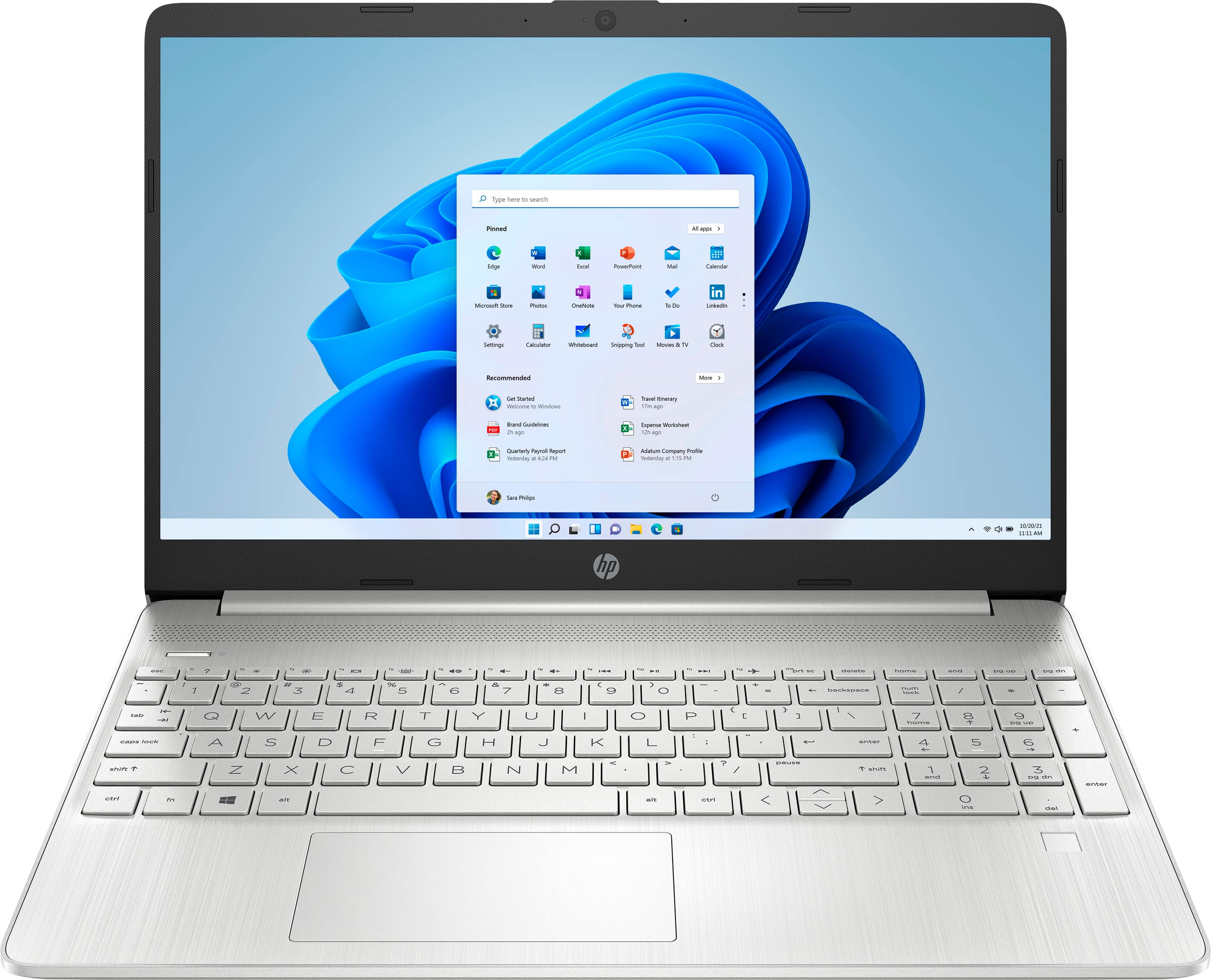 HP 15.6-inch laptop displaying a vibrant screen on a desk