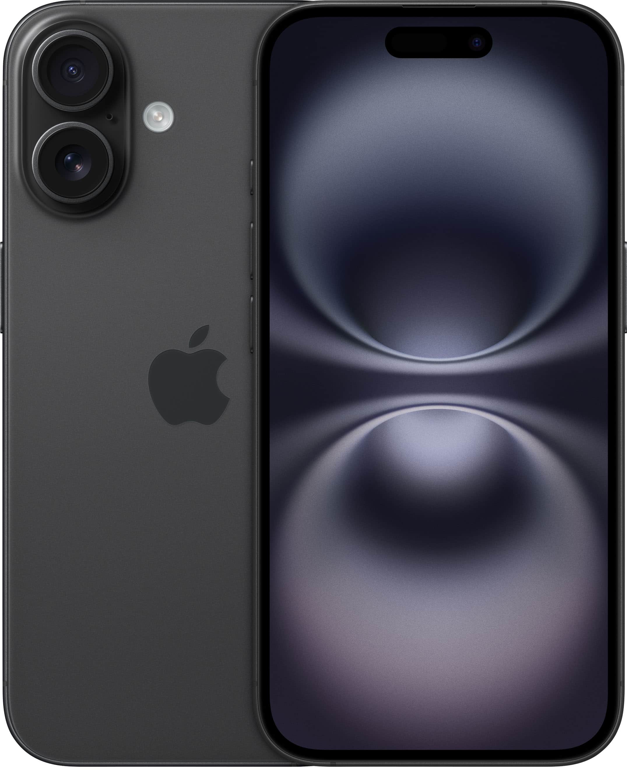 Apple iPhone 16 in Black color displaying home screen