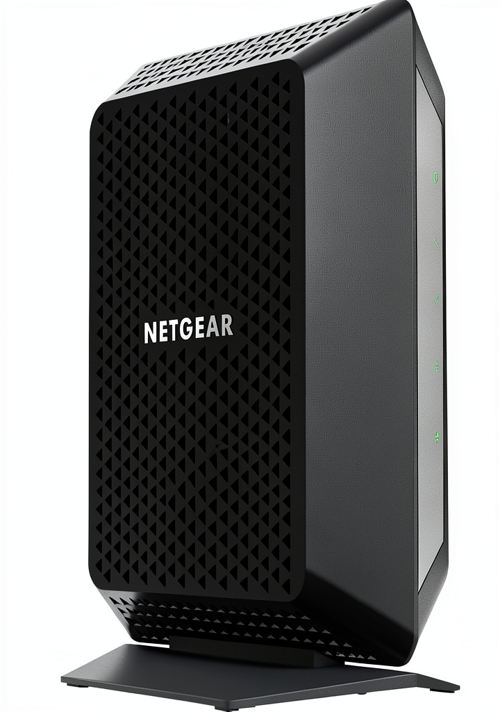 Installing NETGEAR 32x8 DOCSIS 3.0 Cable Modem Black High Speed on a wooden desk