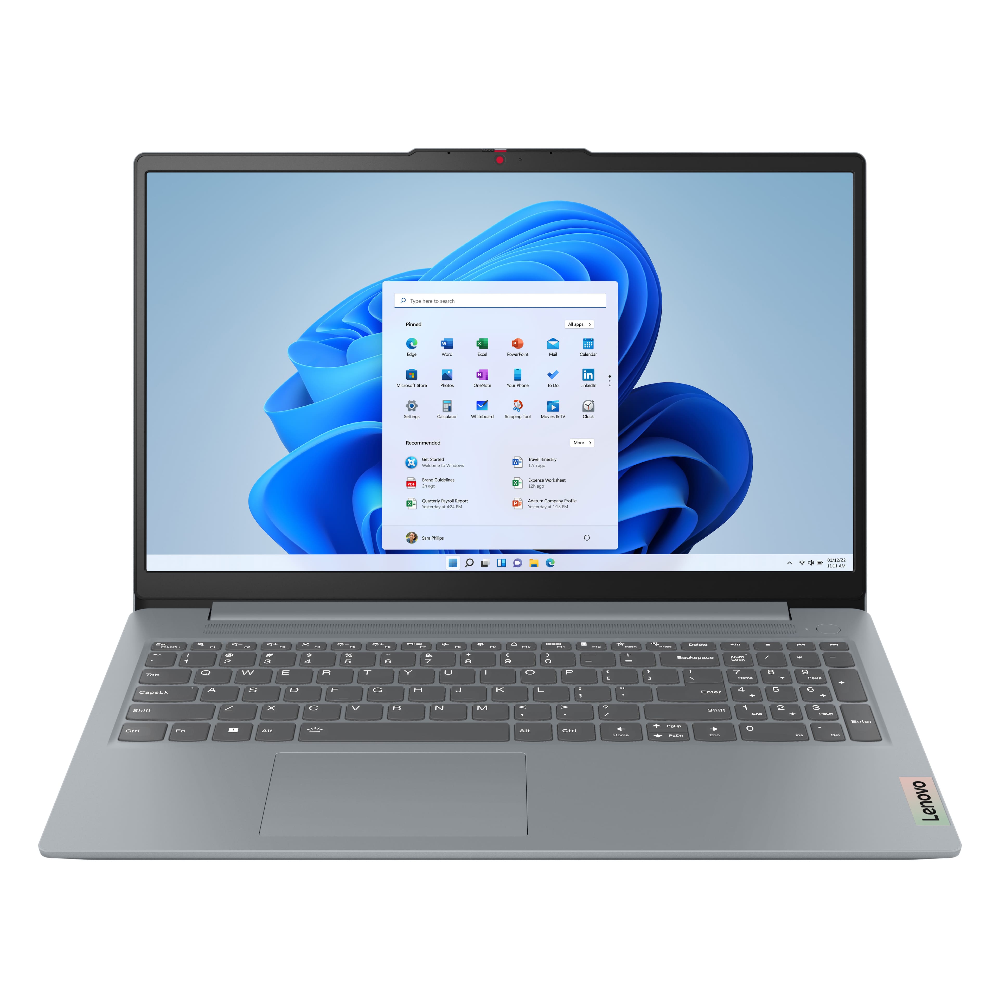 'Lenovo IdeaPad Slim 3i laptop displaying a multimedia interface on its 15.6-inch screen'