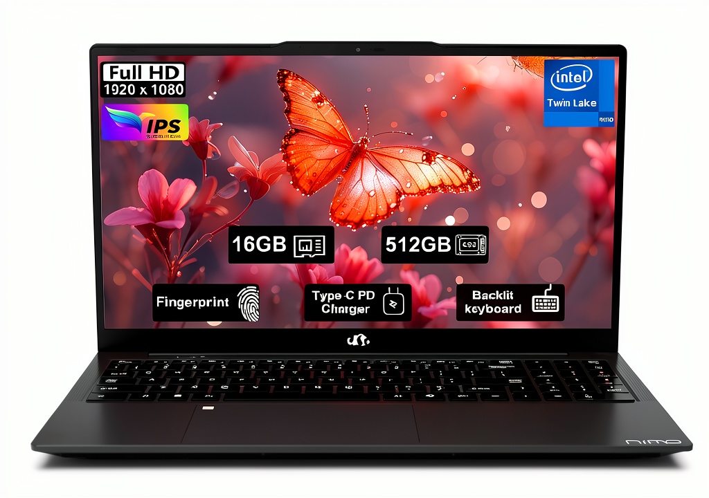 Installing NIMO 15.6 FHD Student Laptop 16GB RAM 512GB SSD Intel N150 on a wooden desk