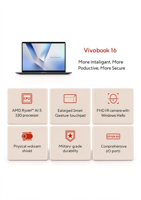 ASUS Vivobook 16 Laptop Ryzen AI 5 16GB RAM 512GB SSD-10